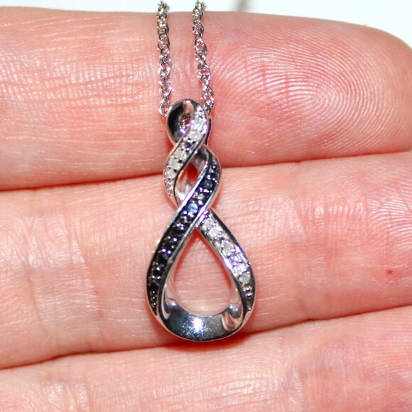 Sterling Silver Black & White Diamond Chip Necklace - Picture 7 of 7